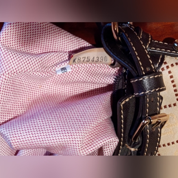 Dooney and Bourke East West Slouch canvas signature fabric. Cream and brown. - Picture 6 of 16